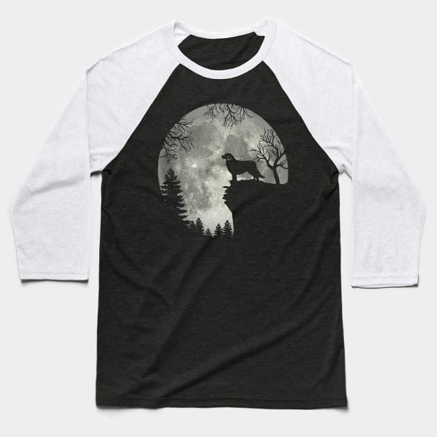 Great Pyrenees Dog And Moon Scary Halloween Baseball T-Shirt by Vintage White Rose Bouquets